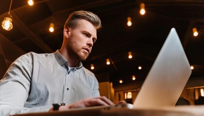 Fototapeta premium businessman working on laptop in cafe