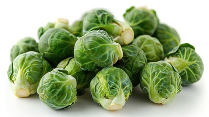Fototapeta premium Fresh Brussels Sprouts on White Background - Healthy Vegetables Concept