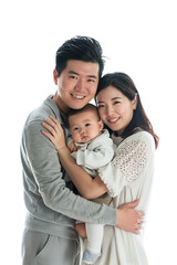 Fototapeta premium Happy Asian family with a baby alone against transparent background