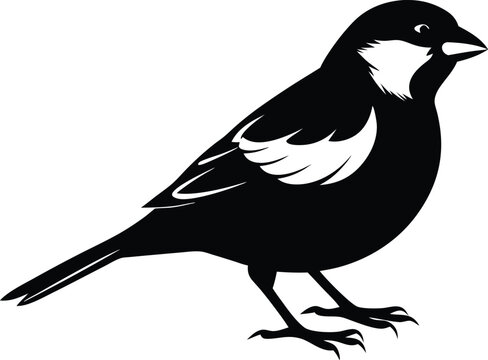 recommend clip art: Black and white silhouette of a sparrow