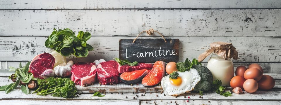 L-carnitine in food on the table. Selective focus.