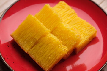 Bika Ambon is a traditional cake from Medan, Indonesia. This cake is made from ingredients such as tapioca flour, eggs, sugar, and coconut milk. Indonesian food