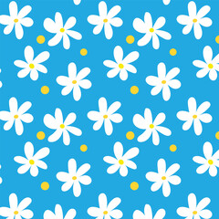 Cute floral seamless pattern. White flowers on blue background
