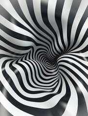 Abstract Fibonacci spiral in white with black stripes, featuring a hypnotic optical illusion, perfect for digital media and graphic design.
