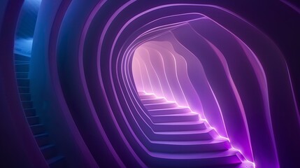 Obraz premium Stairway glowing in abstract purple tunnel background