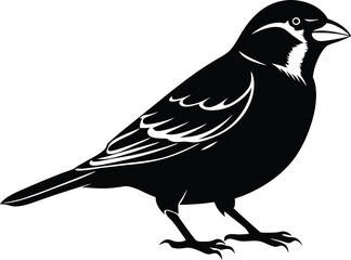 Black and white silhouette of a sparrow