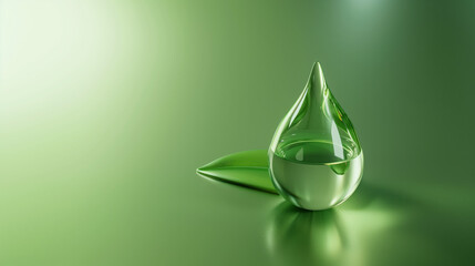 High-Resolution 3D Rendering of Green Collagen Serum Drop Set Against a Soft, Clean Background