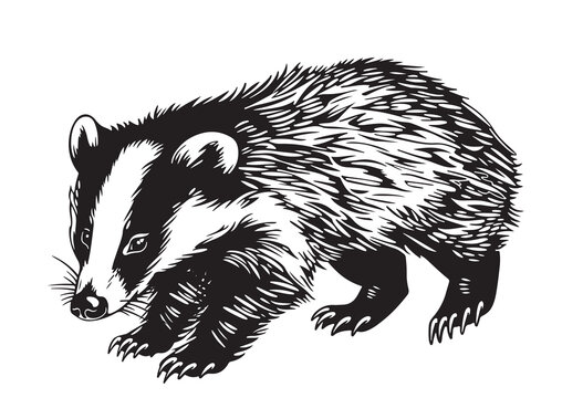 Badger illustration, drawing engraving ink line