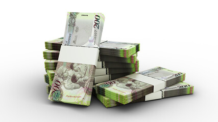 3d rendering of Stacks of Botswanan pula notes. bundles of Botswana currency notes isolated on transparent background,
