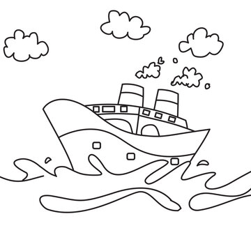 recommend clip art: Ship coloring pages, Waves and clouds, outlines children's coloring pages