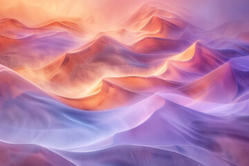Obraz premium Abstract waves of pastel colors create a dreamy, surreal landscape. Soft gradients and fluid lines blend harmoniously for a calming visual effect.
