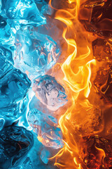 A visually striking image depicting the contrast between melting ice and intense flames, symbolizing the powerful interaction between cold and heat.