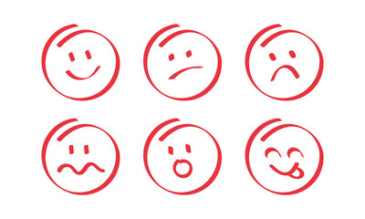Emotions faces hand drawn icon set. Sketch of pen brush.Vector illustration