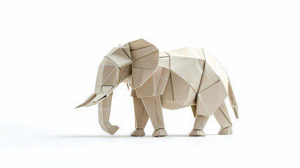 3D origami image of a asian elephant on a white background, very artistic fashion