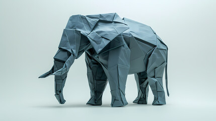 3D origami image of a asian elephant on a white background, very artistic fashion