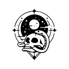 Sacred Skull, Witchcraft celestial, tattoo design