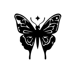 Bohemian Celestial butterfly tattoos, Silhouette Mystical occult symbols moth illustration.