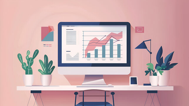 computadora sobre un escritorio en una oficina en la pantalla una grafica de crecimiento de ventas o estadisticas analisis de negocios y estrategias