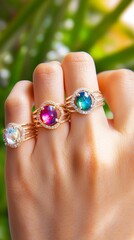  wearing jewelry with opal or tourmaline.