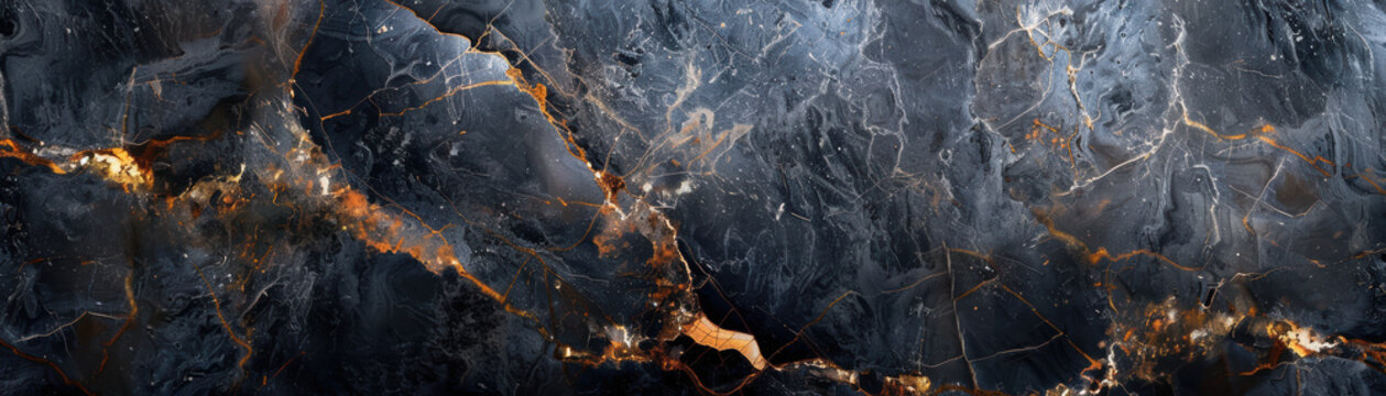 Stunning abstract marble texture with dark, metallic streaks and golden veins, perfect for backgrounds, design, and artistic projects.
