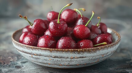 Fresh Red Cherries in a Bowl, Isolated on White Background
