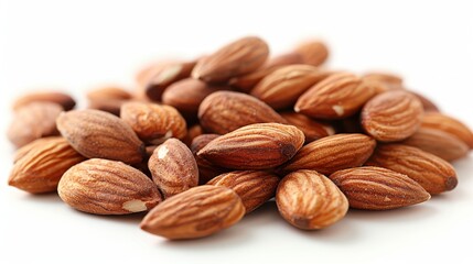 Nutritious Almonds in a Handful on White Background
