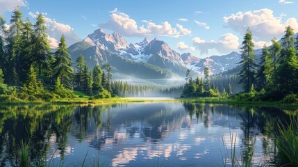 Naklejka premium Majestic Mountain Lake: A Serene Wilderness Retreat