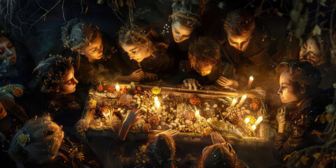 The Elegant Wake: Guests sipping cocktails and sharing stories amidst opulent floral arrangements.