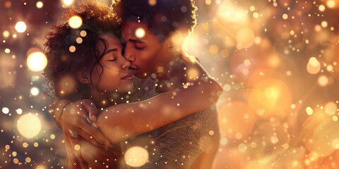 A Farewell Kiss: A lovestruck couple in a passionate embrace, basking in the glow of twinkle lights.
