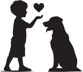 Boy love with dog silhouette vector 
