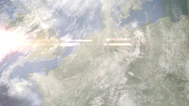 Earth zoom in from space and focus on Herne, Germany. Background for travel intro or blog. Satellite view. 3D style Animation. Images from NASA.