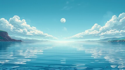 Serene Lakeside Landscape with Distant Mountains and Cloudy Sky