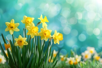 Vibrant Yellow Daffodils Blooming in a Sunlit Meadow