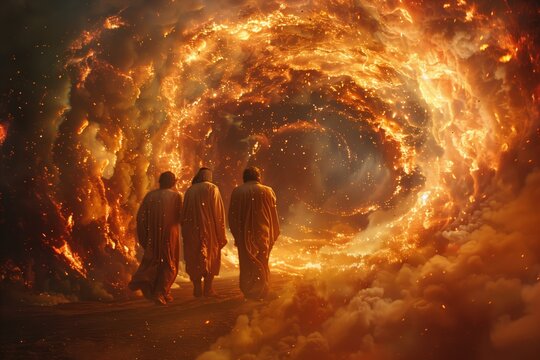 Faith in the Flames: Shadrach, Meshach, and Abednego Amidst a Cosmic Nebula