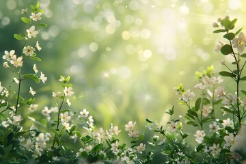 Sunlit Garden with Blooming White Flowers