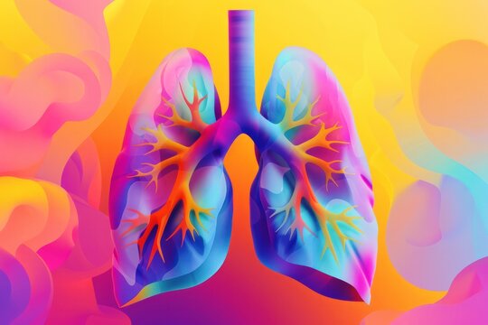 vibrant abstract illustration of human lungs with colorful gradient background depicting respiratory system health and pulmonary function