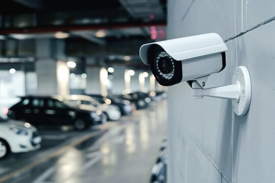 high-tech ip security camera in parking garage safety and monitoring