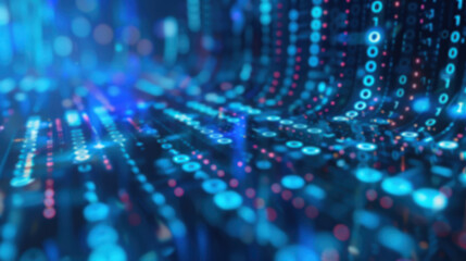 Abstract digital data visualization with neon blue and red lines, showcasing futuristic technology and complex information flow.