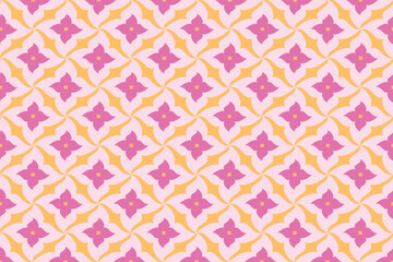 Pink flower with yellow background seamless pattern wallpaper