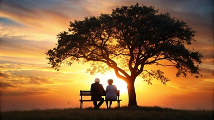 silhouettes-of-an-old-couple-sitting-under-a-tree