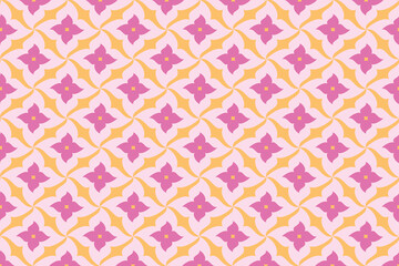 Pink flower with yellow background seamless pattern