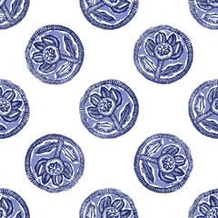 Indigo blue to dye effect abstract vector seamless pattern background. Modern masculine bold graphic bandana design for block print hand craft trend. 