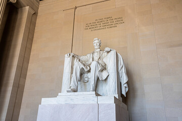 Abraham Lincoln statue inside Lincoln Memorial in National mall, Washington D.C, US.
