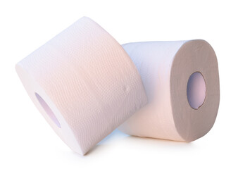 White tissue paper rolls in stack isolated on white background with clipping path