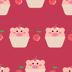 Seamless pattern with cute cartoon pink pigs in cups, for fabric prints, textiles, gift wrapping paper. children's colorful vector, flat style