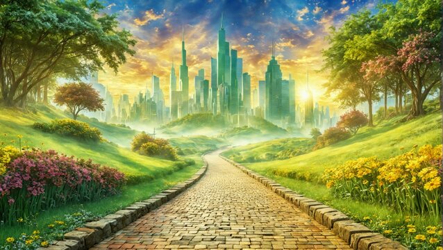 Beautiful landscape city skyline sunset sky filled vibrant Encha