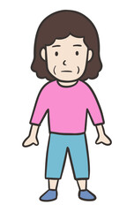 正面を向いて立っている中年女性の全身イラスト