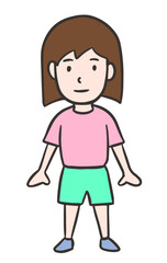 正面を向いて立っている若い女性の全身