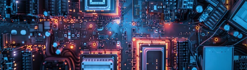Fototapeta premium Aerial view of a semiconductor factory, highlighting advanced manufacturing processes