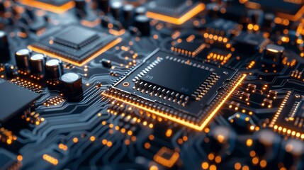 Closeup of a wafer with multiple microchips, illustrating semiconductor production